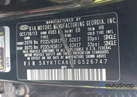 2014 Kia Sorento Lx from USA, damaged, VIN 5XYKTCA60EG526747